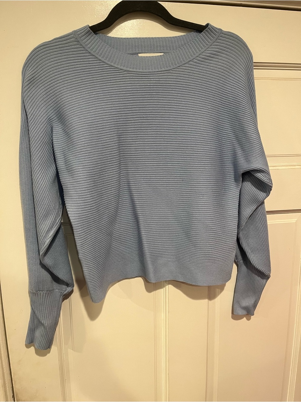Light Blue Ribbed Crewneck Sweater - Women